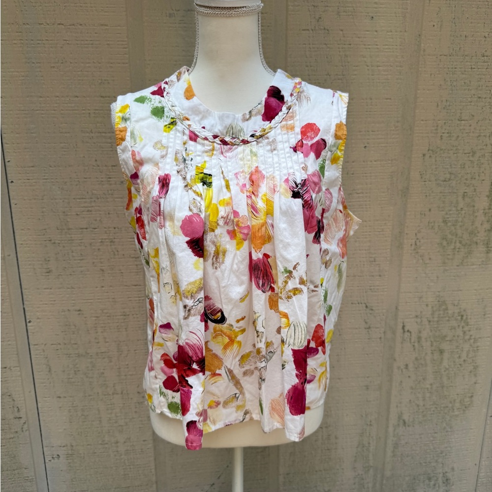 Floral Print Sleeveless Blouse - White and Pink